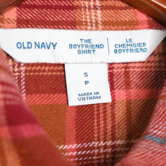 Old Navy Flannel Plaid Shirt "The Boyfriend Shirt" Button Down Top Orange Red - Picture 5 of 11